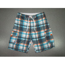 Yj-3023 Mens Microfiber Velcro Elastic Waist Pants Plaid Shorts for Men